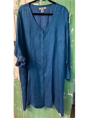 Flax Linen Jacket/Dress Tunic Long Teal Size 2G